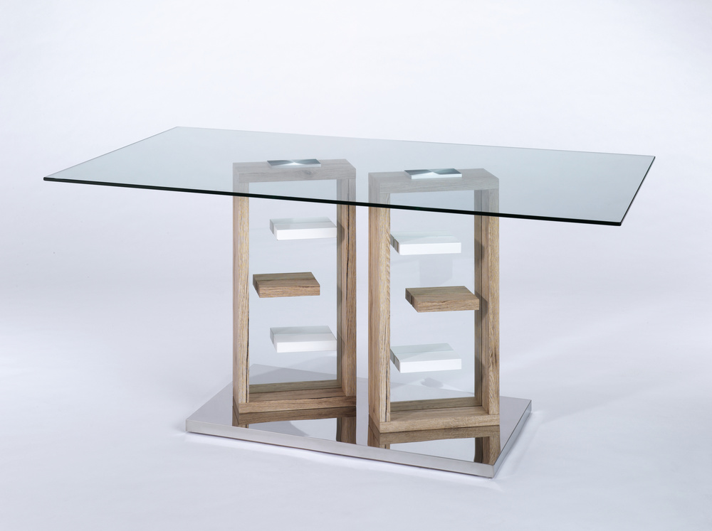JULIUS 160 support table stainless steel, sanremo, white clear glass 160 x 90, H 75 cm